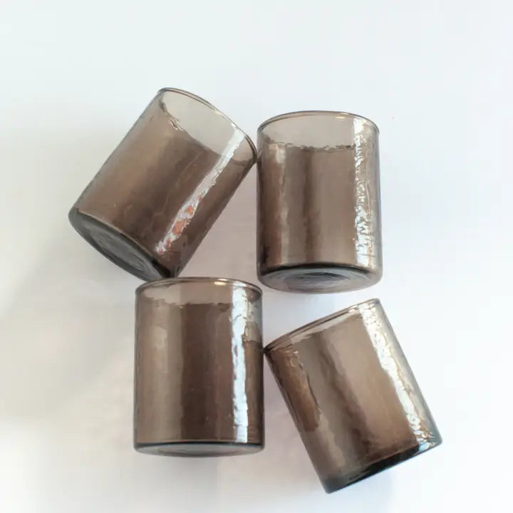 Set of 4 Handblown Hammered Glasses in Smoke, from Creative Women