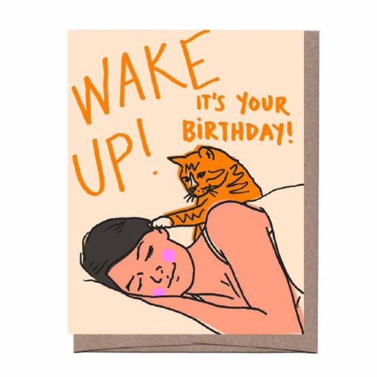Wake Up Cat Birthday Card, from La Familia Green