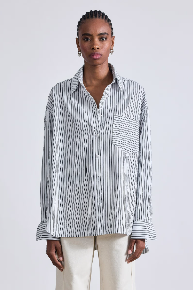 Aldea Oversized Button Down in Cream and Black, from Apiece Apart