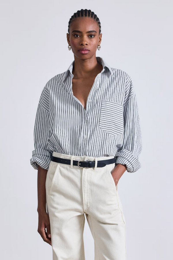 Aldea Oversized Button Down in Cream and Black, from Apiece Apart