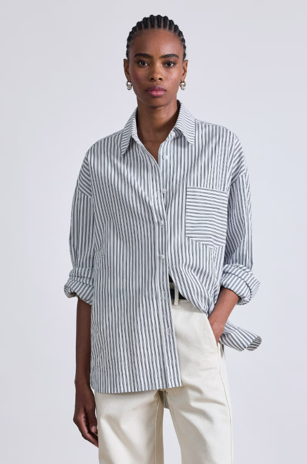 Aldea Oversized Button Down in Cream and Black, from Apiece Apart