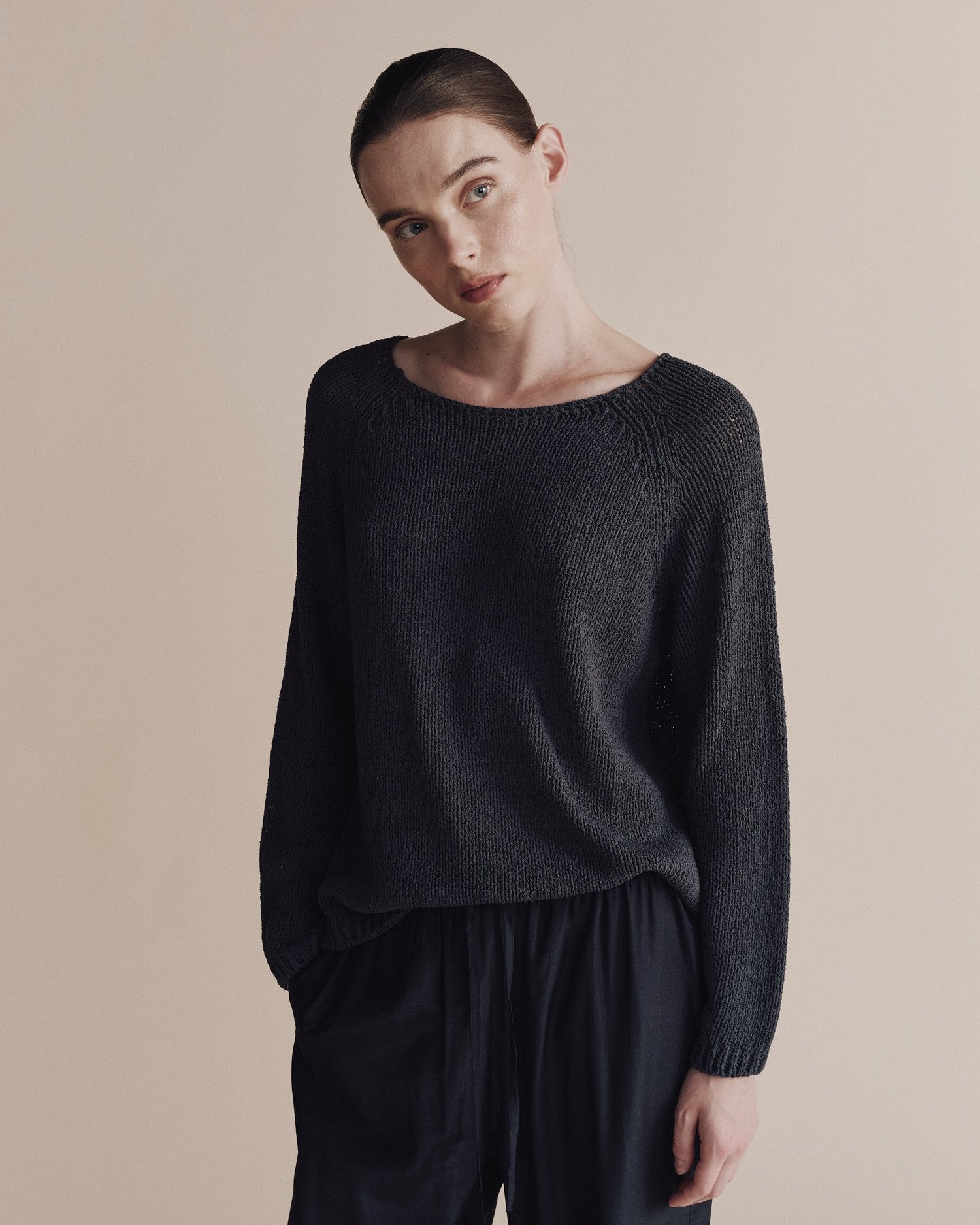 Boat Neck Sweater in Navy, from Mijeong Park