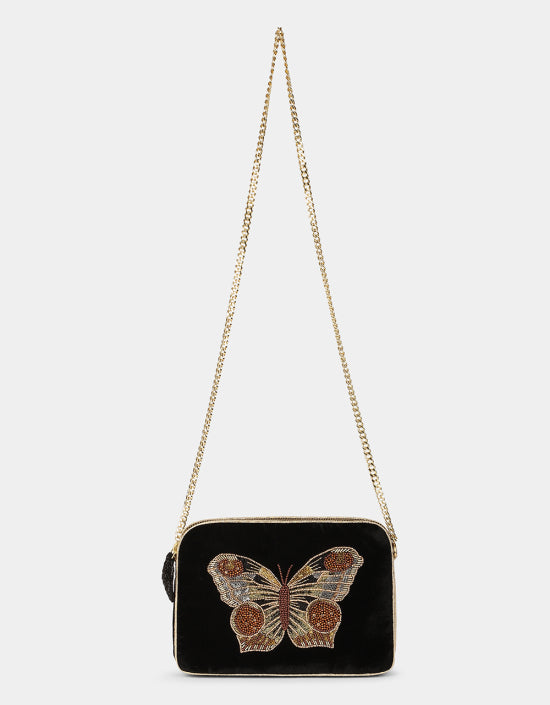 Butterfly Velvet Sling Back Bag in Black, from Olivia Dar