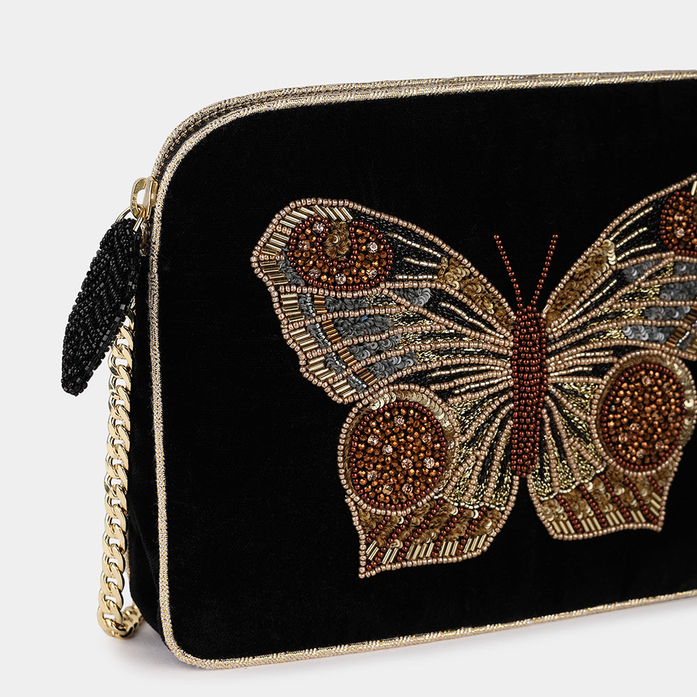 Butterfly Velvet Sling Back Bag in Black, from Olivia Dar