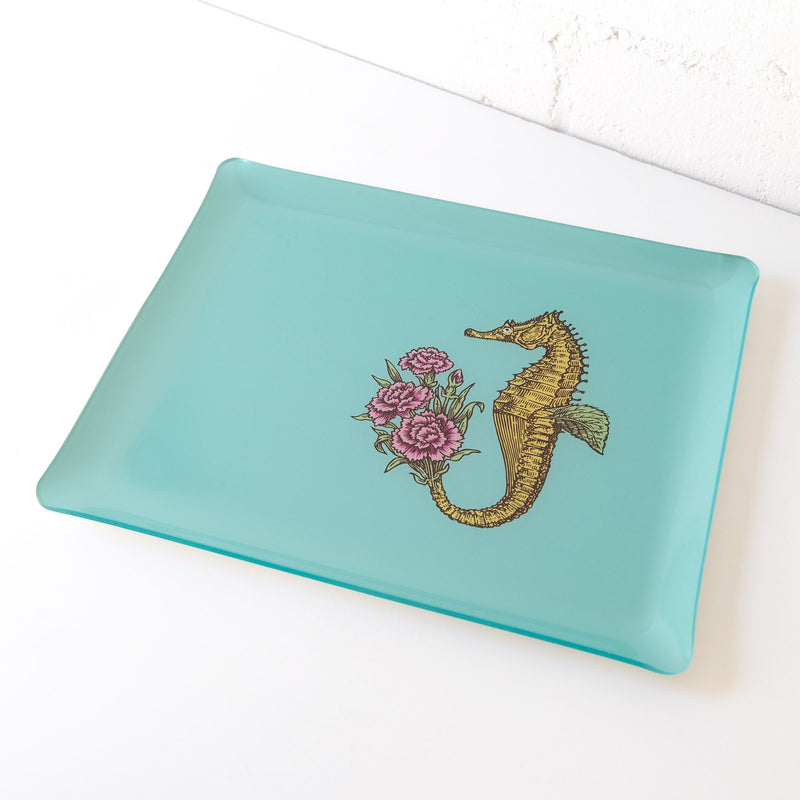 Arcylic Seahorse Tray in Teal, from Avenida Home