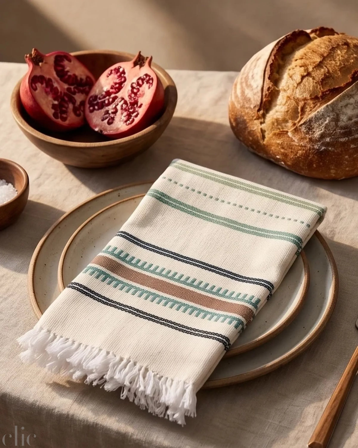 White Kitchen Towel in Sand and Sea
