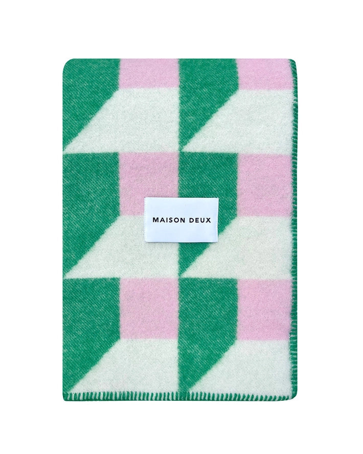 Cubics Blanket in Grass and Pink, from Maison Deux