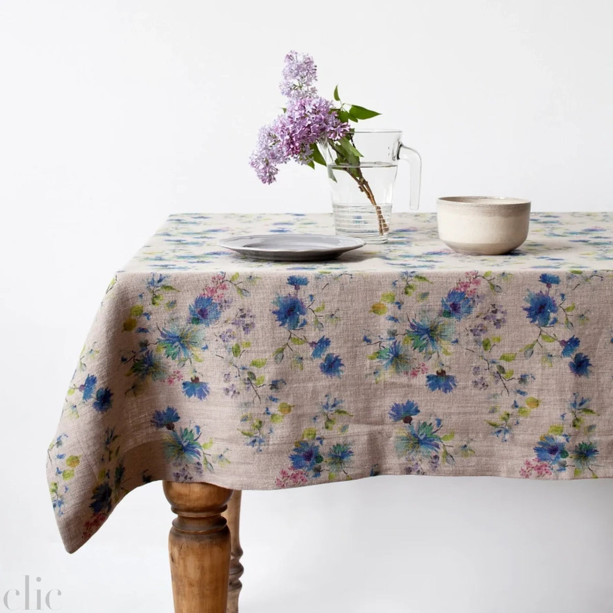 Flower Tablecloth on Natural Linen, from Linen Tales