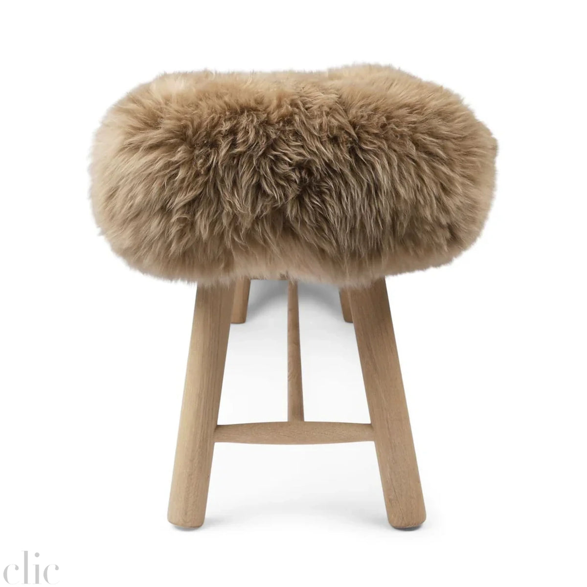 Long wool Sheepskin Bench in Taupe