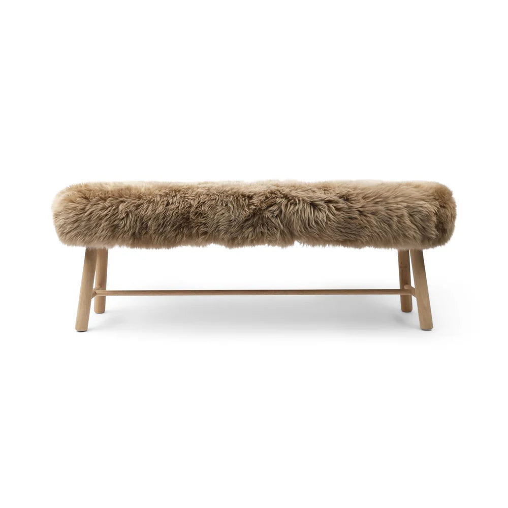 Long Wool Sheepskin Bench in Taupe, from Natures Collection