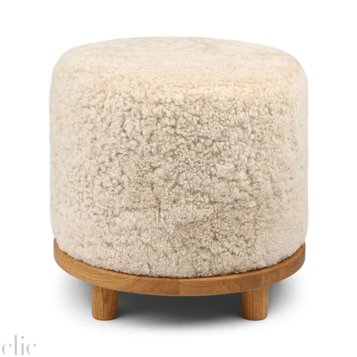 Simon Stool with Oak Wood and Taupe Sheepskin