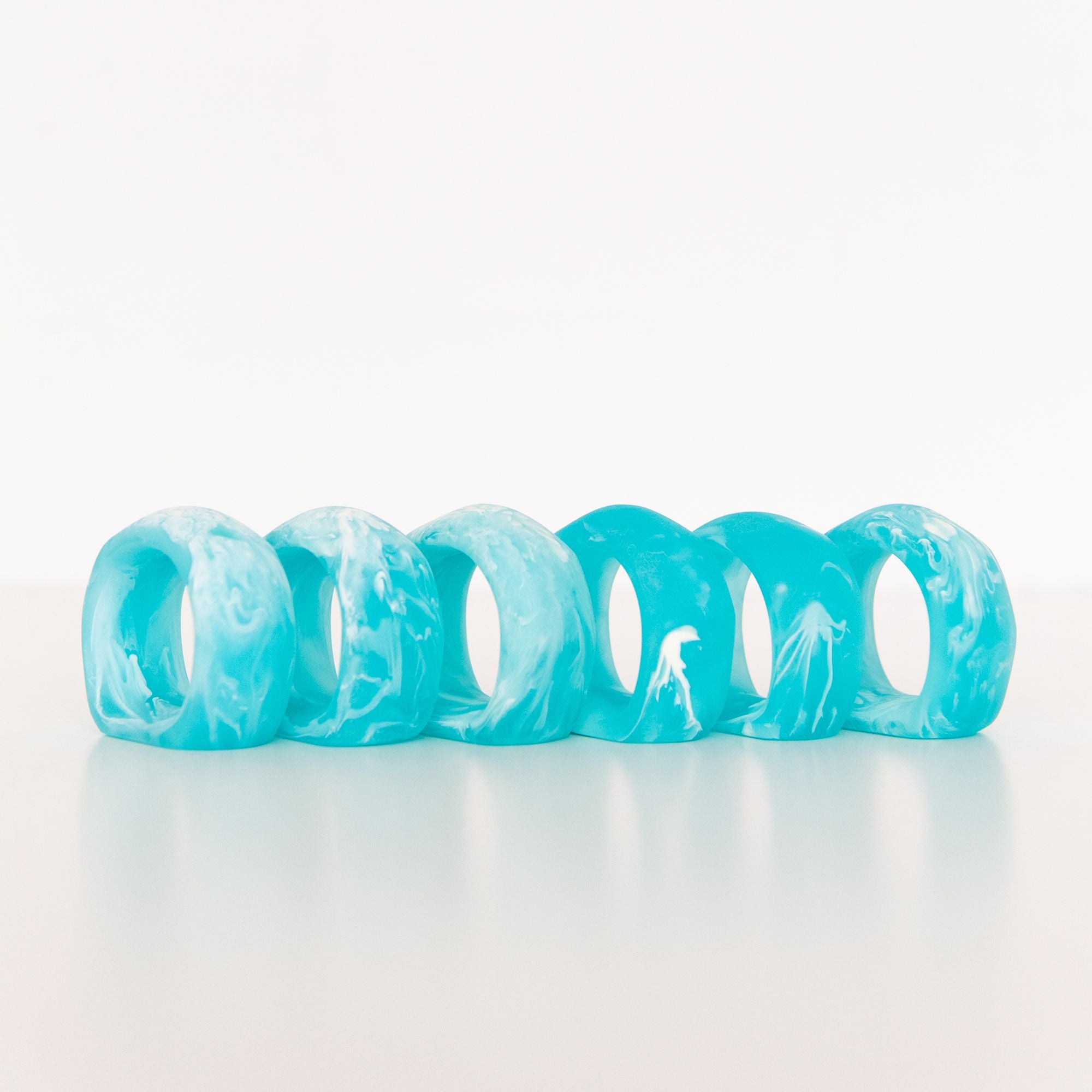 Set of 6 Napkin Rings in Aqua Swirl, from Nashi Home