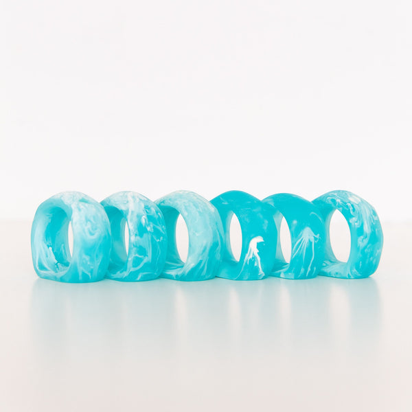 Set of 6 Napkin Rings in Aqua Swirl, from Nashi Home