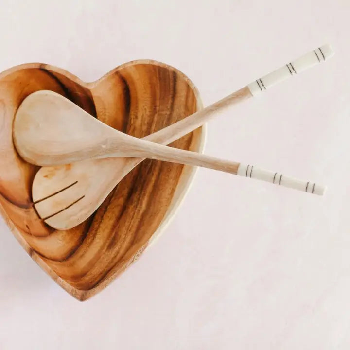 Striped Olive Wood Salad Servers in Olive, from Creative Women
