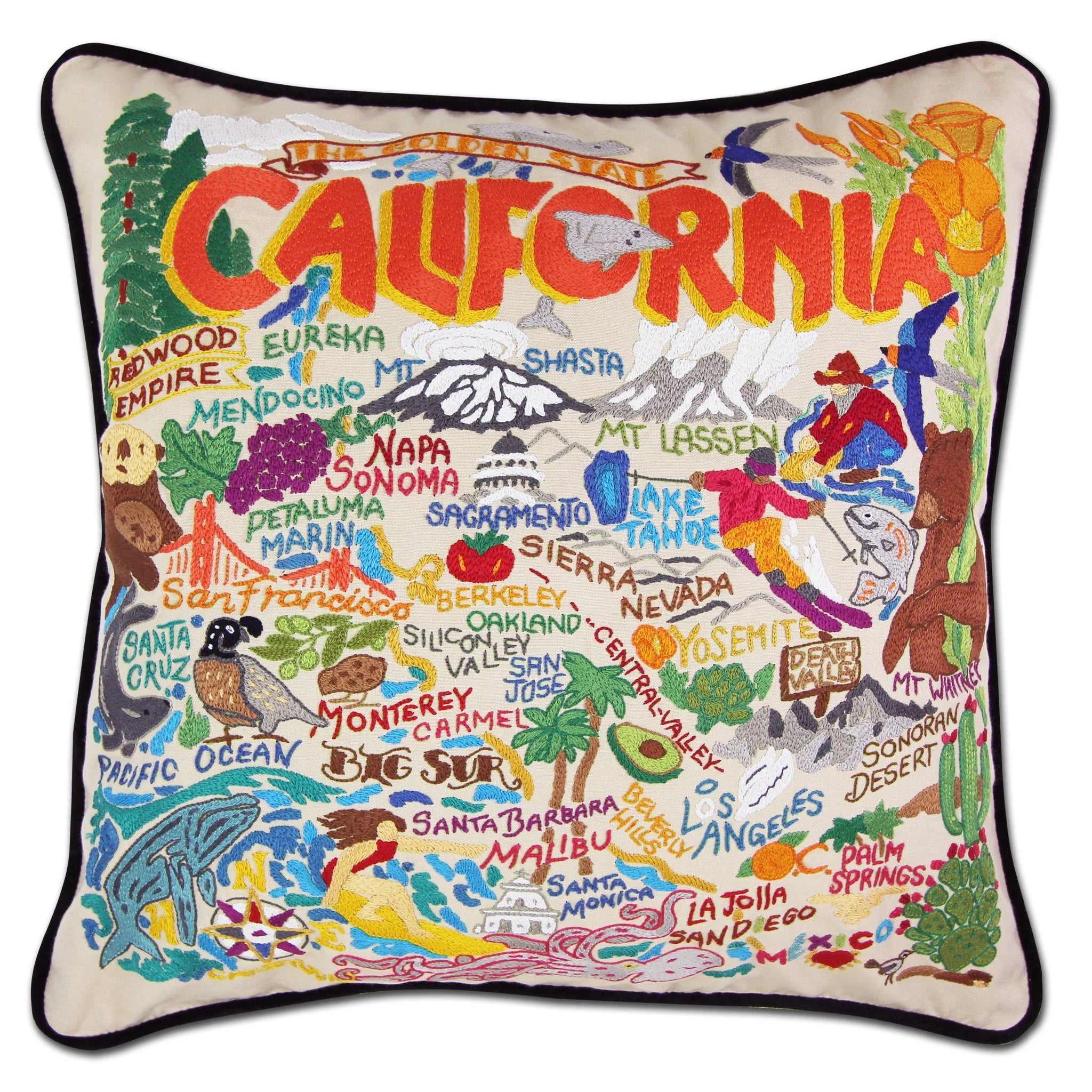 California Embroidered Pillow, from Catstudio
