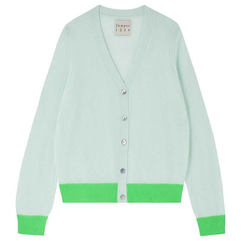 Cashmere Contrast Cardigan in Neon Green, from Jumper 1234