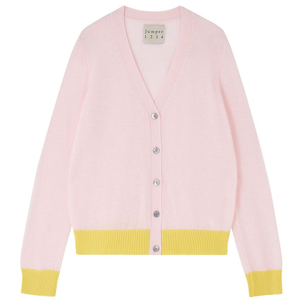 Cashmere Contrast Cardigan in Pale Pink and Lemon, from Jumper 1234