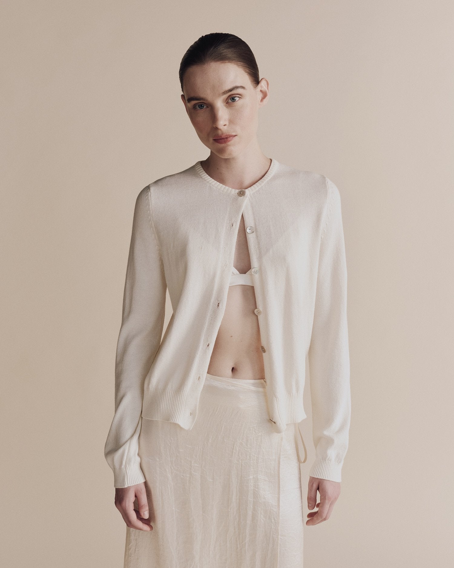 Cotton Blend Cardigan in Ivory, from Mijeong Park