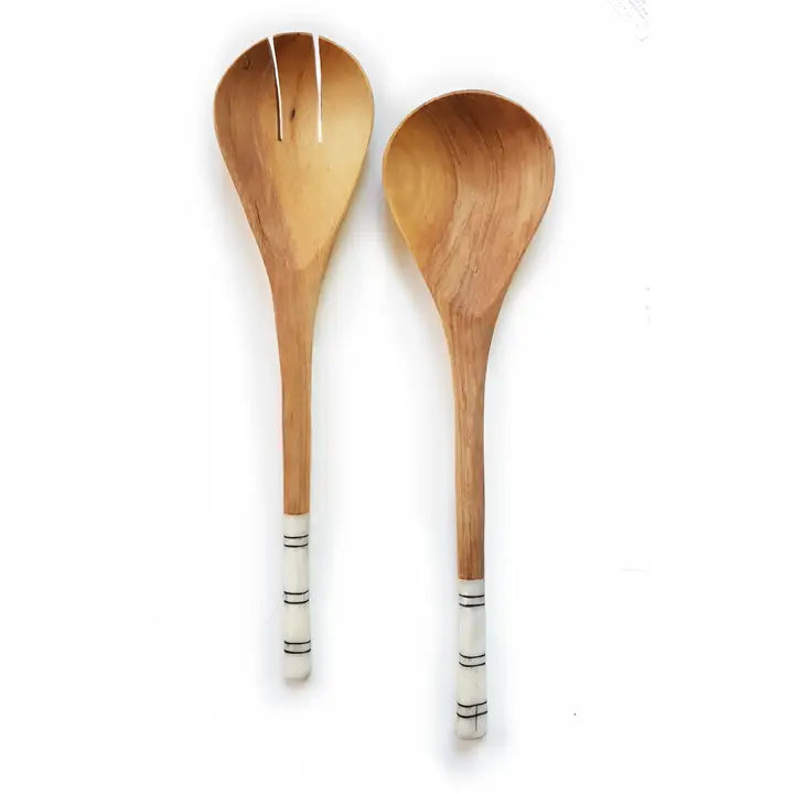 Striped Olive Wood Salad Servers in Olive, from Creative Women