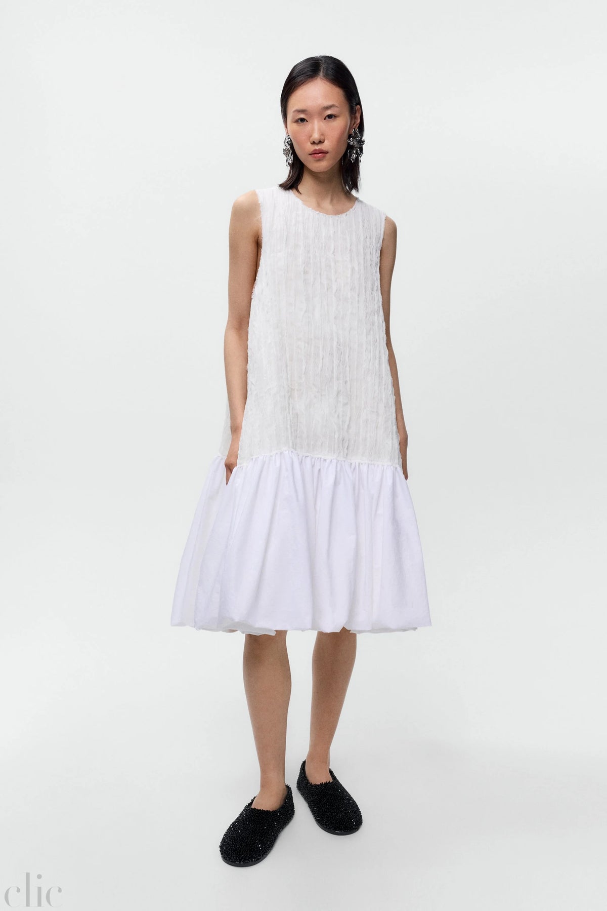Crinkled Balloon Dress in White, from Cordera