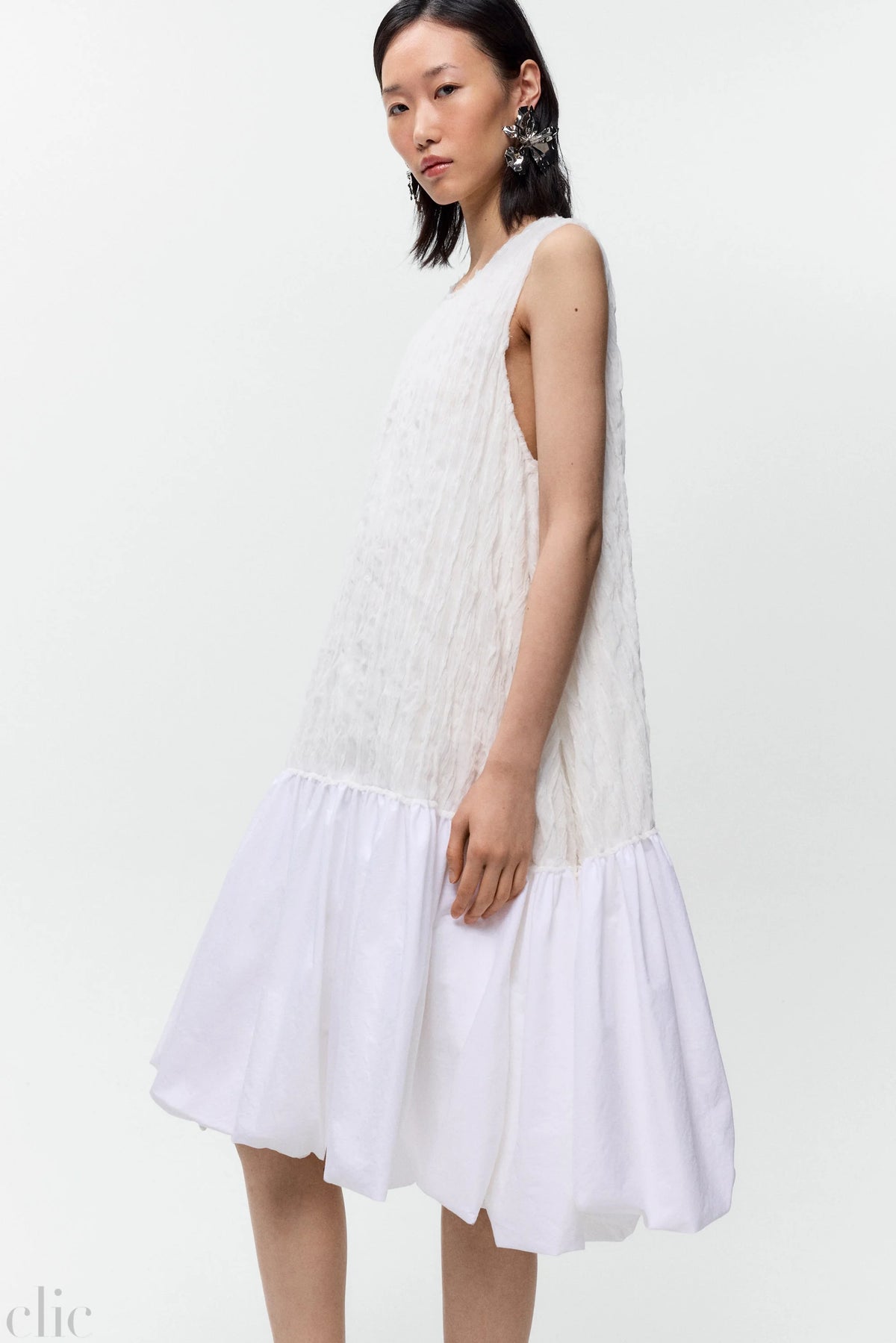 Crinkled Balloon Dress in White, from Cordera