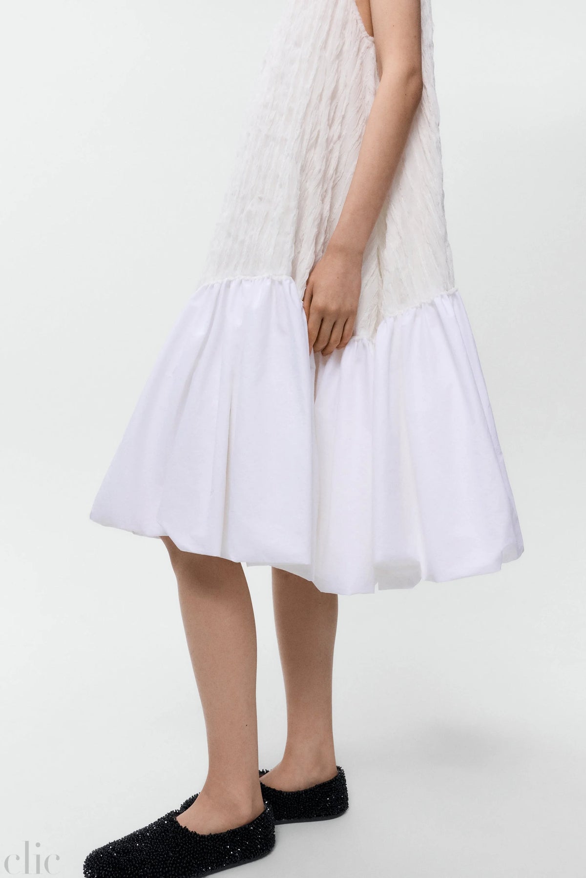 Crinkled Balloon Dress in White, from Cordera