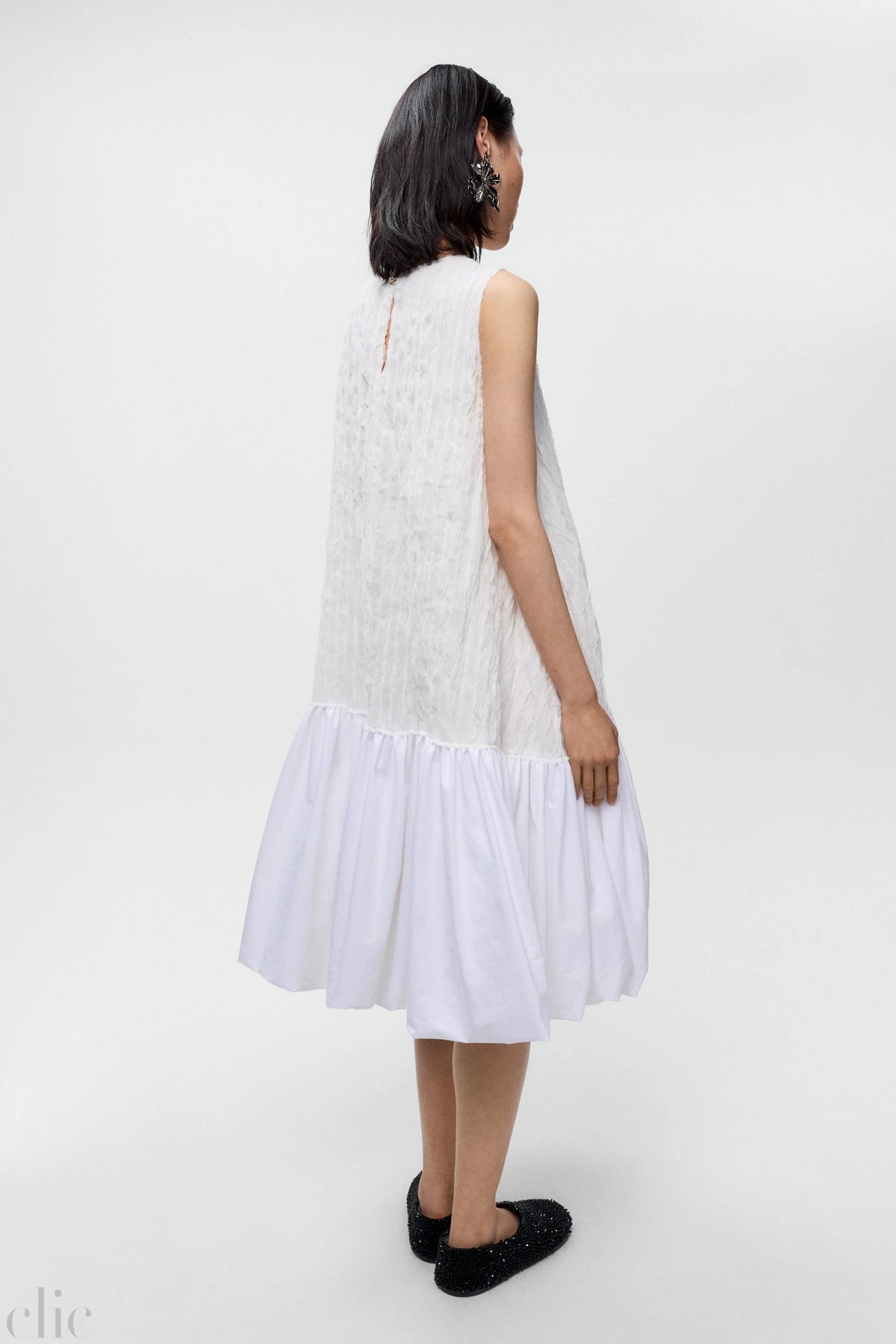 Crinkled Balloon Dress in White, from Cordera