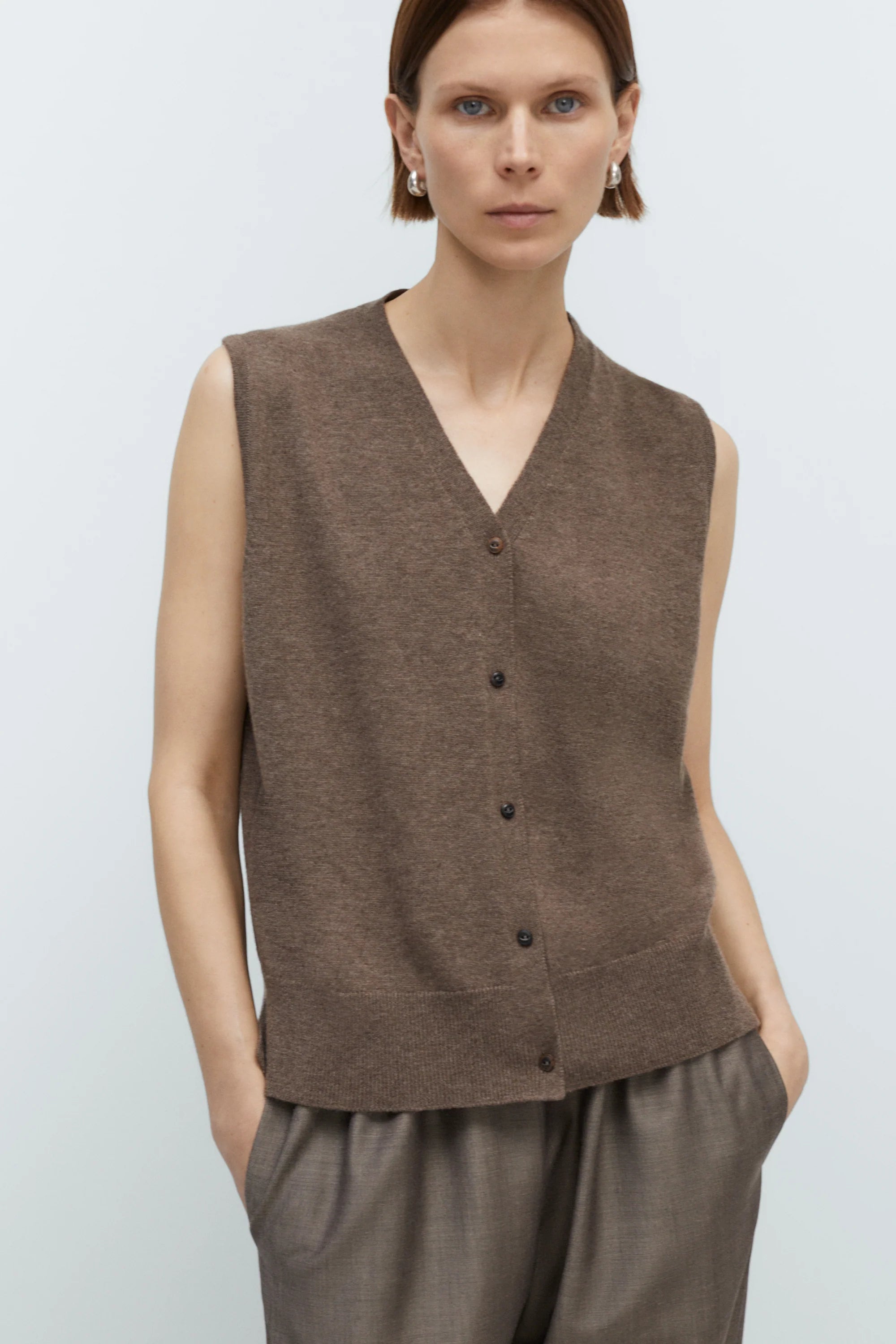 Merino Wool Lace Waistcoat in Taupe, from Cordera