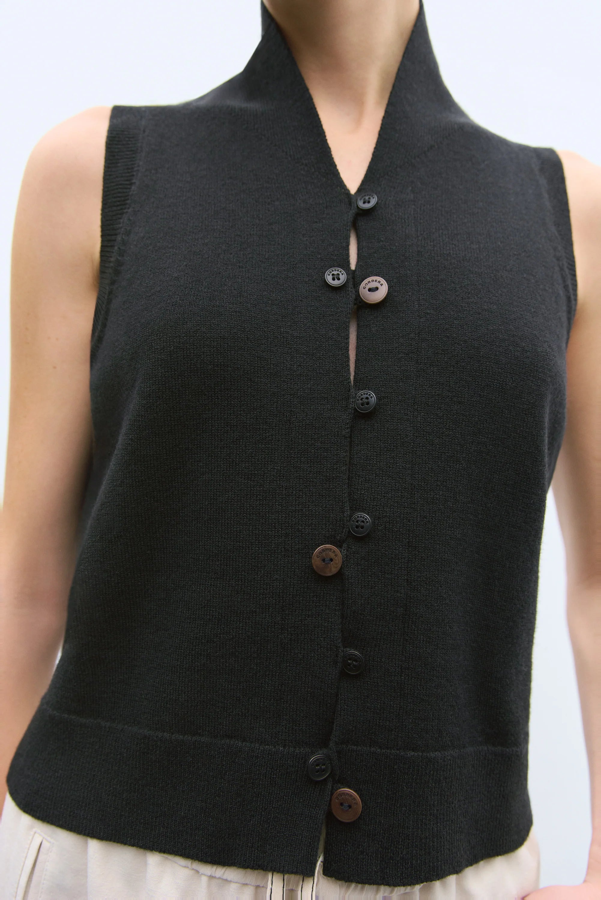 Merino Wool Waistcoat in Black, from Cordera