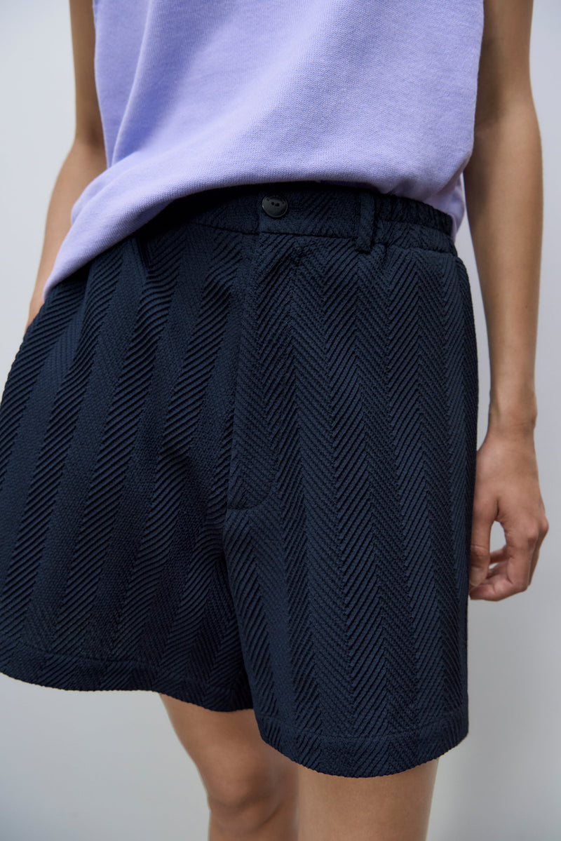 Herringbone cotton blend shorts