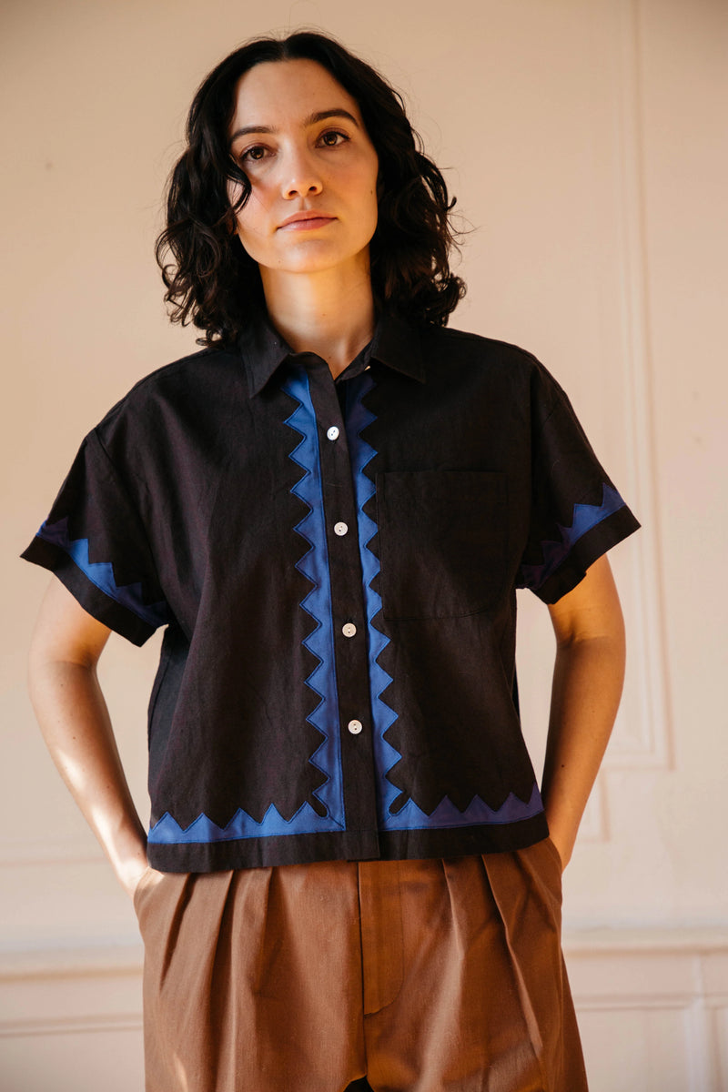Corso Buttondown in Black & Cobalt from Nikki Chasin