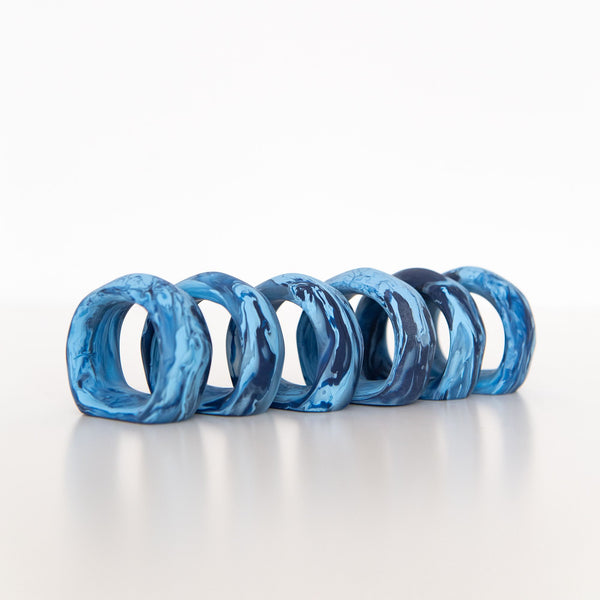 Set of 6 Napkin Rings in Denim Swirl, from Nashi Home