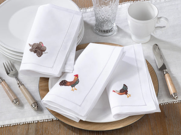 Embr'd Turkey Hemstitch Napkin, from Saro Lifestyle