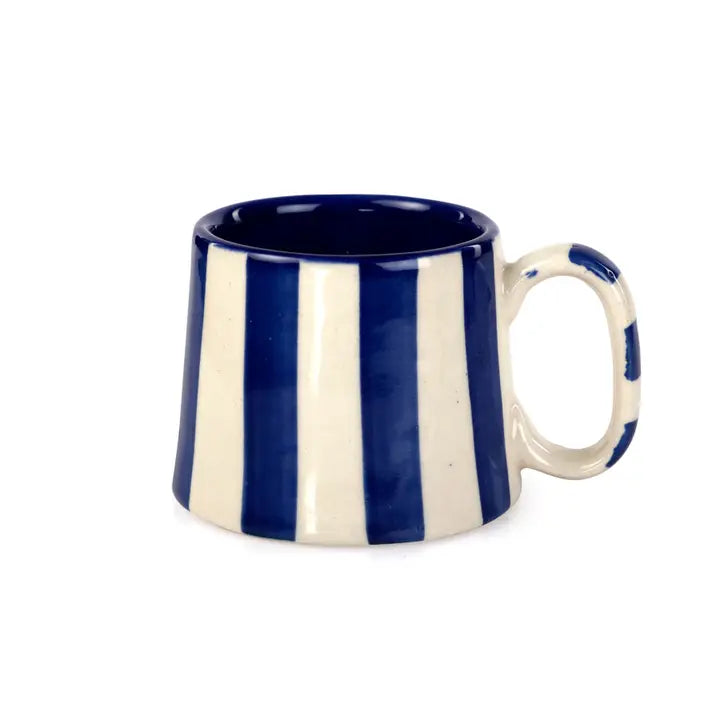 Ceramic Stripe Coffee Cup in Dark Blue, from Casa Amarosa