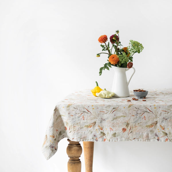 Leaves On Natural Linen Tablecloth, from Linen Tales