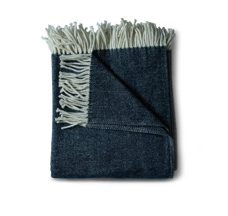 100% Cotton Herringbone Throw in Deep Blue, from Evangeline Linens