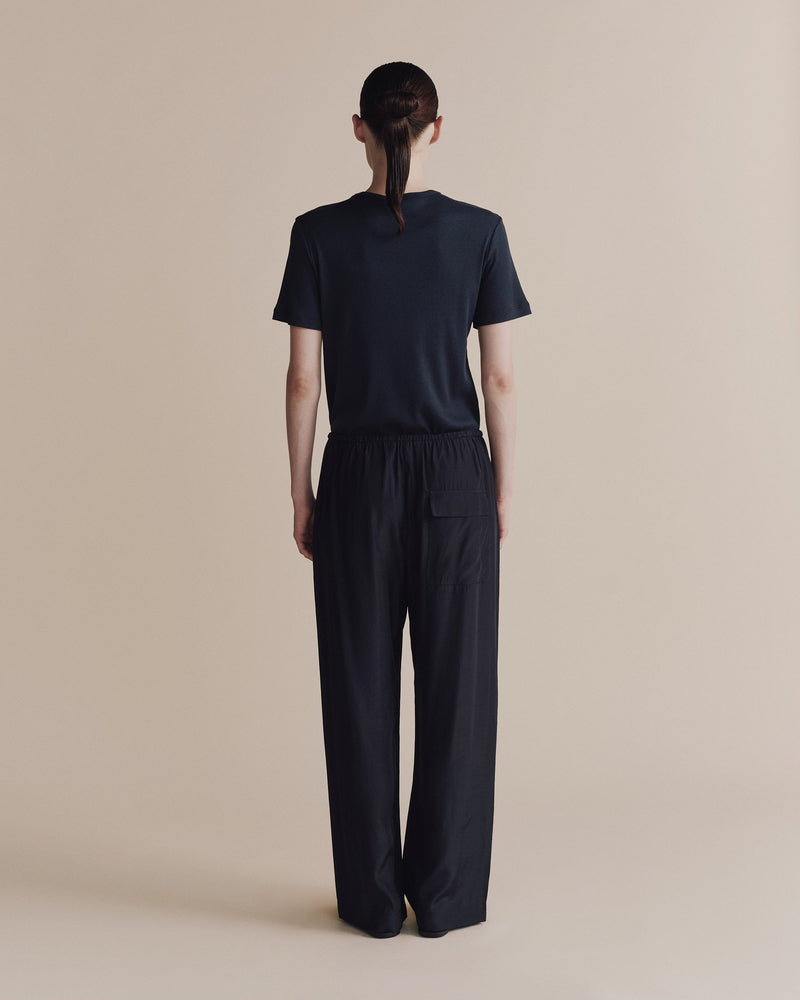Drawstring Wide Leg Pants in Navy, from Mijeong Park