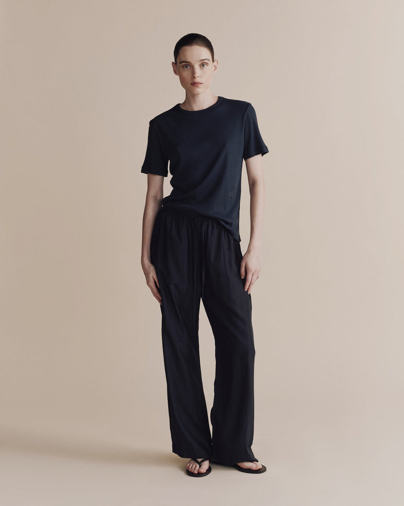 Drawstring Wide Leg Pants in Navy, from Mijeong Park