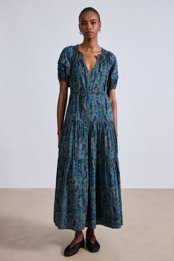 Uva Romantic Maxi Dress in Malene Floral Olive, from Apiece Apart