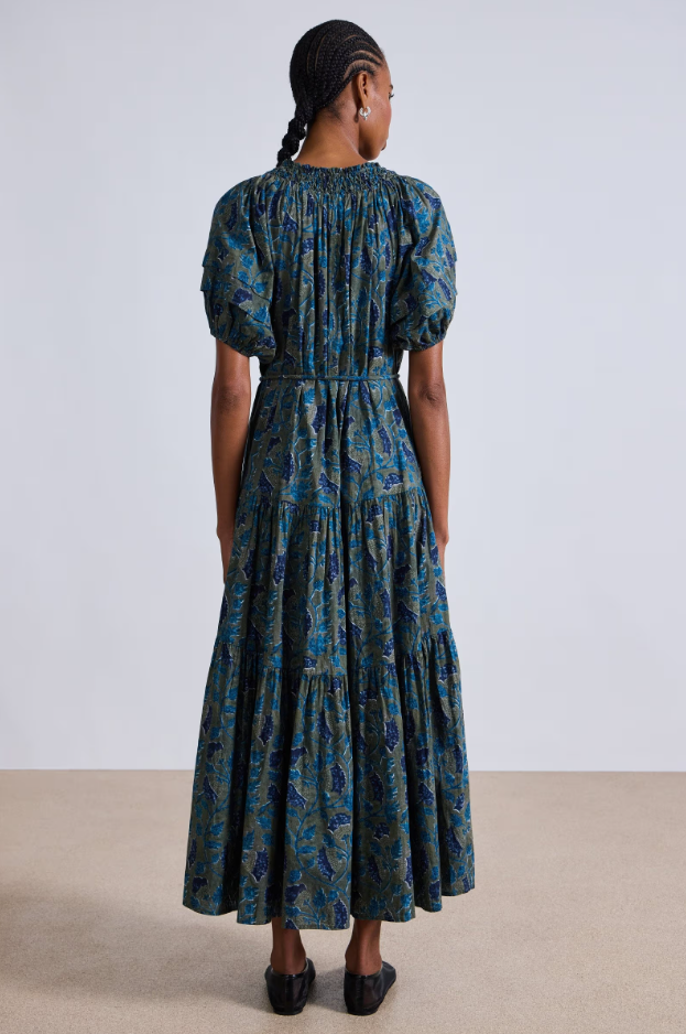 Uva Romantic Maxi Dress in Malene Floral Olive, from Apiece Apart