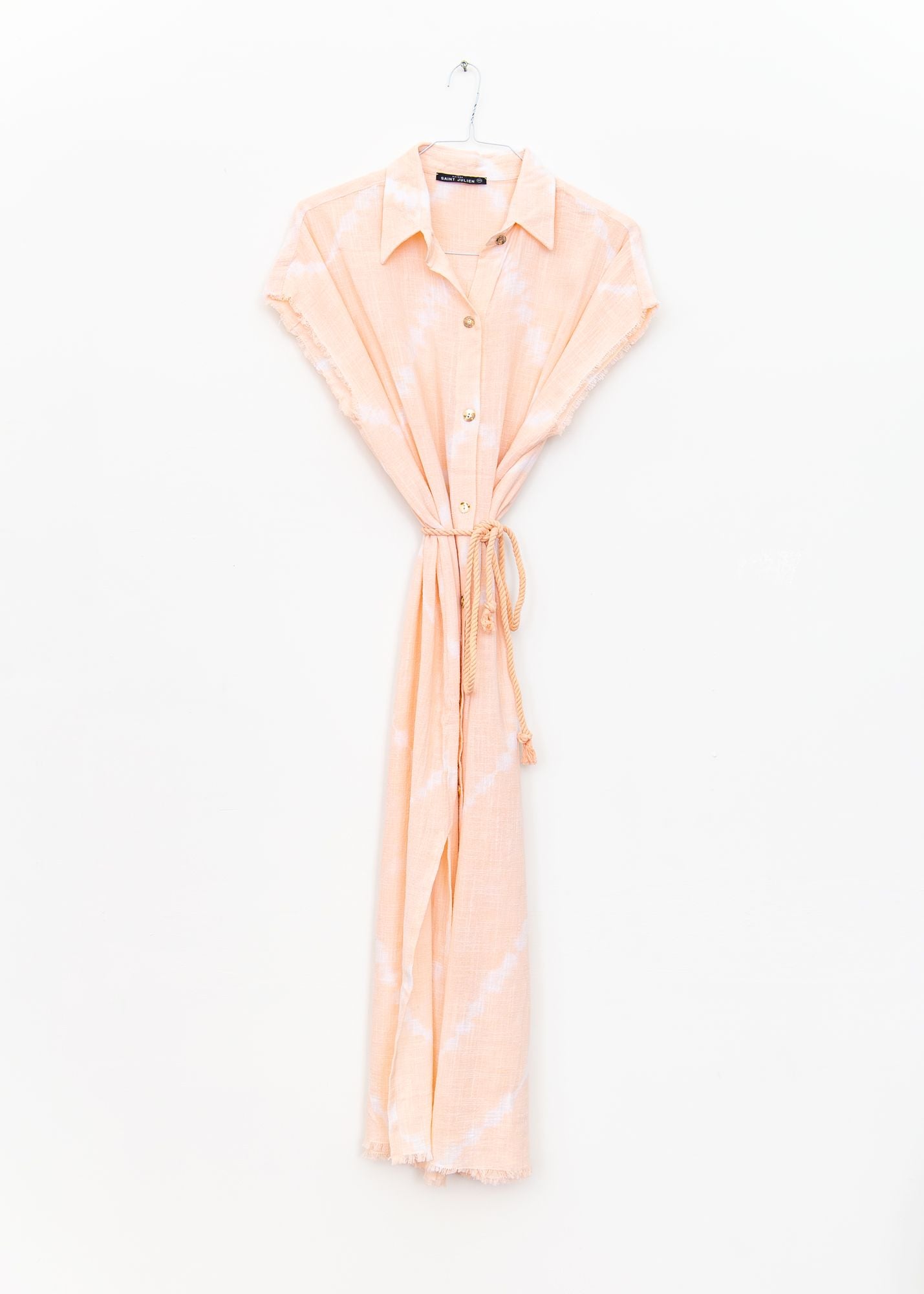 Mykonos Long Shirt Dress in Tie Dye Powder Pink, from Maison Saint Julien
