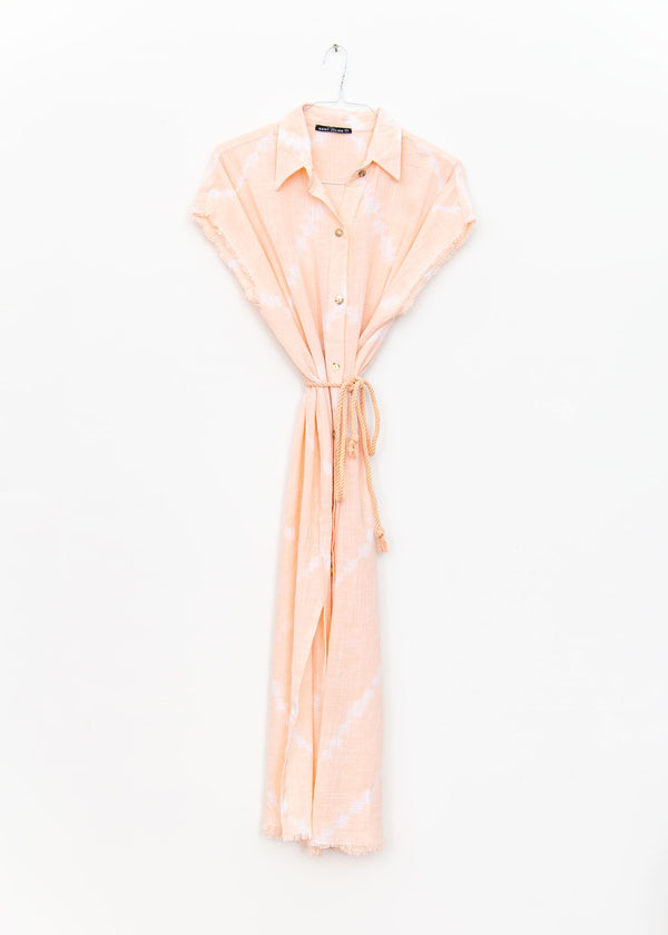 Mykonos Long Shirt Dress in Tie Dye Powder Pink, from Maison Saint Julien