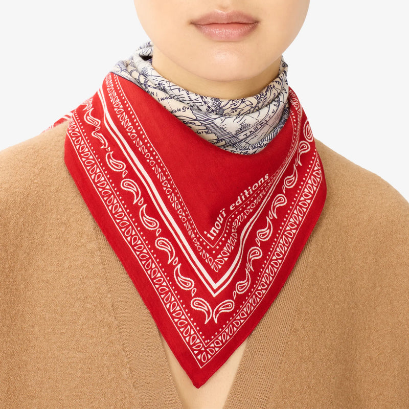 Square World Map Scarf in Red, from Inoui Editions