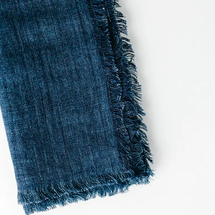 Stone Washed Linen Frayed Dinner Napkin in Navy, from Creative Women