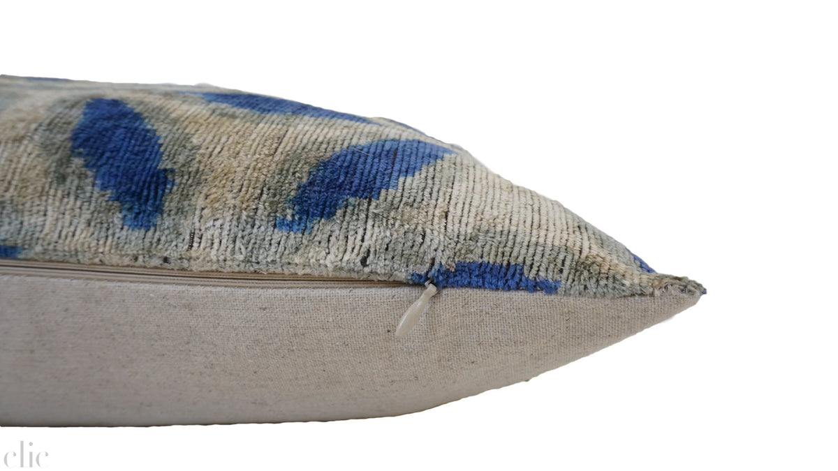 Blue Bayoux Ikat Silk & Velvet Pillowcase