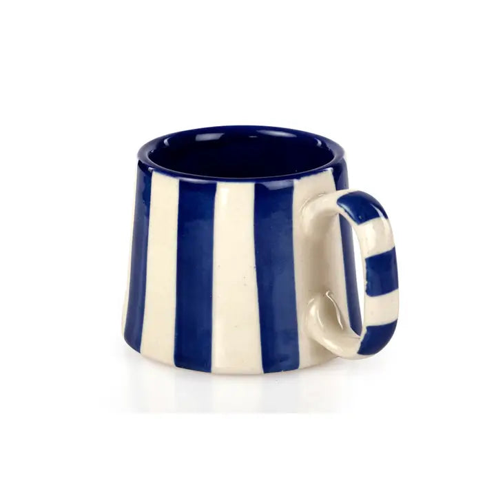 Ceramic Stripe Coffee Cup in Dark Blue, from Casa Amarosa