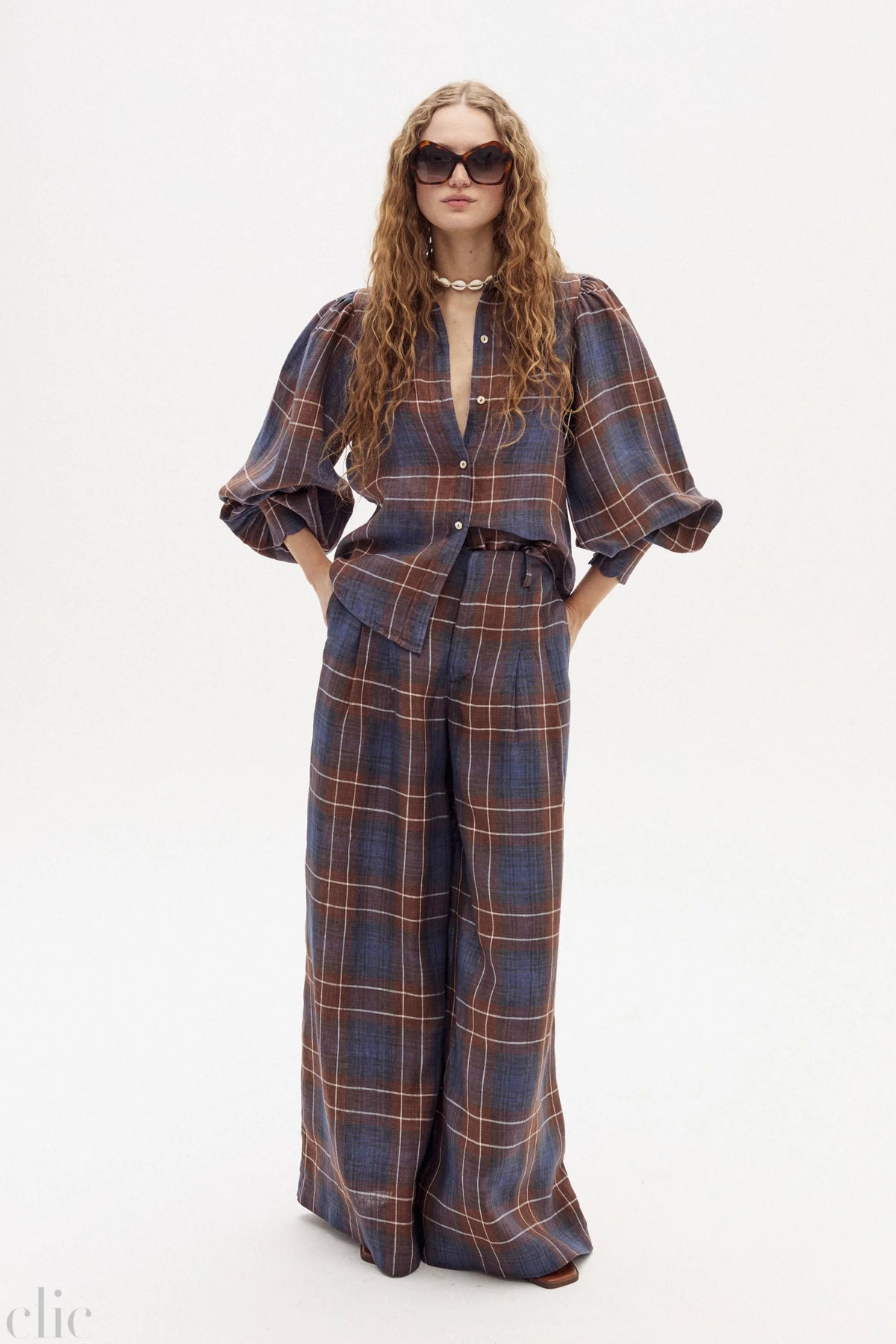 Super Culotte Linen Pants in Forest Checks, from Lanhtropy