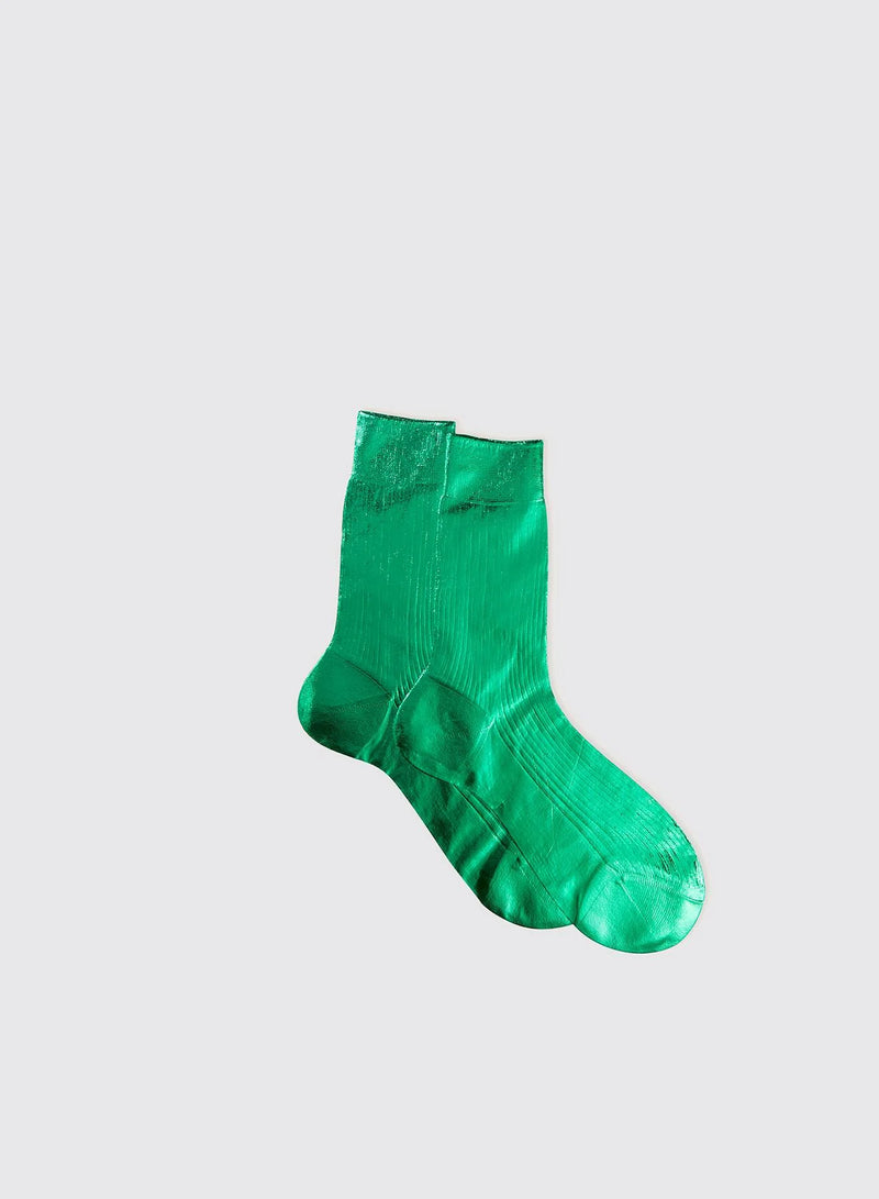 Ribbed Laminated Sock in Emerald, from Maria La Rosa