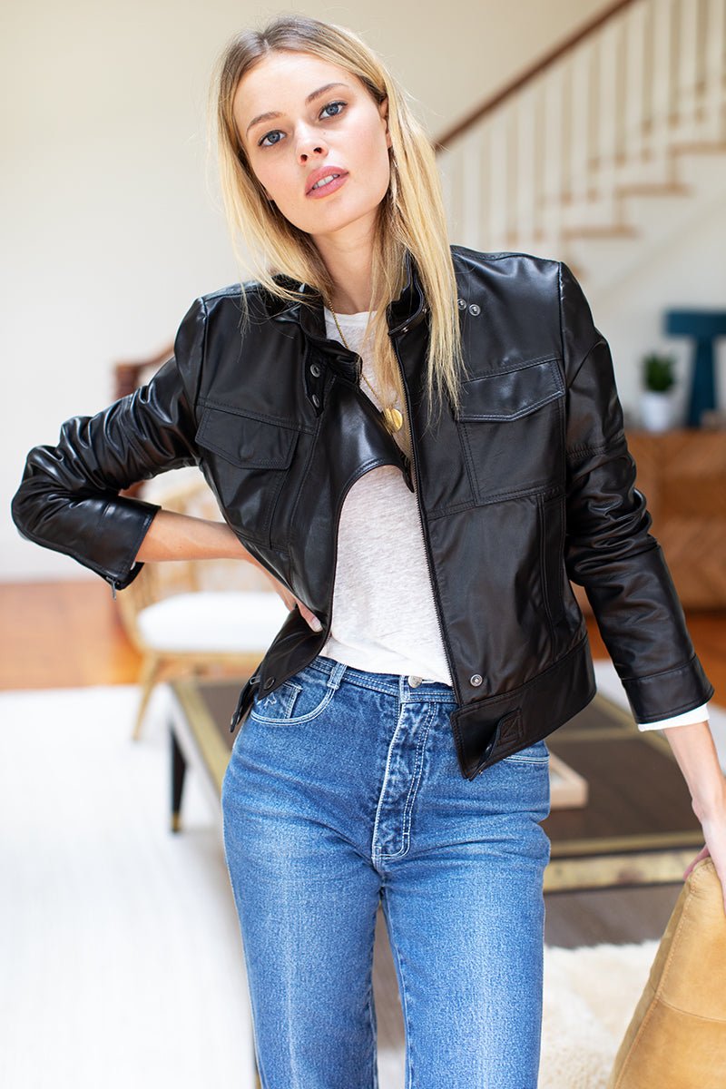 Leather Biker Jacket in Black, from Emerson Fry