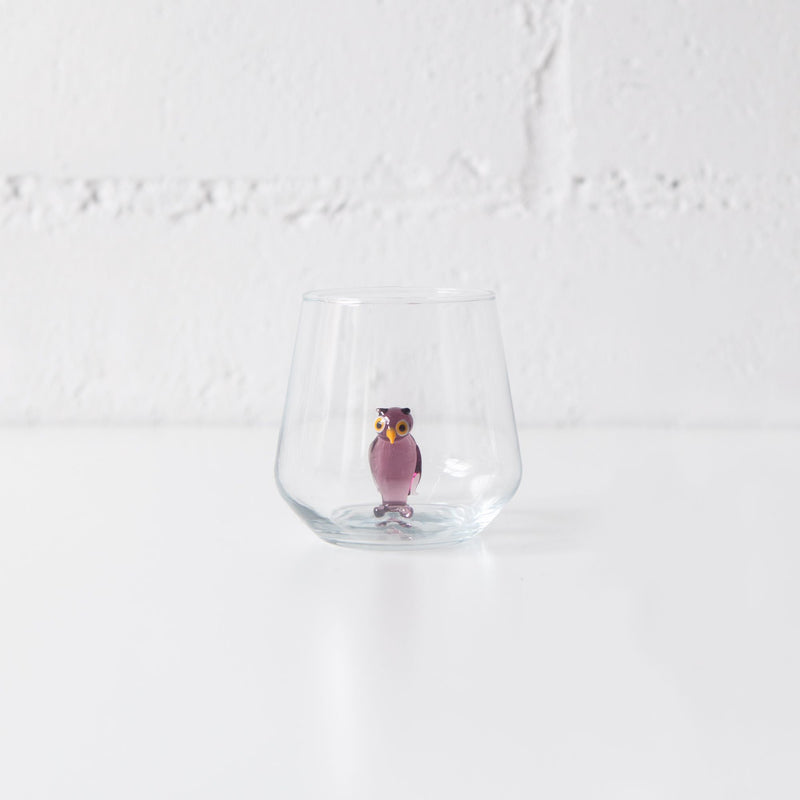 Purple Owl Drinking Glass